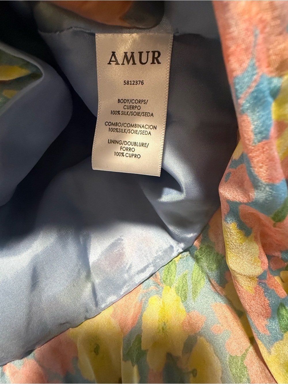 AMUR Pastel Floral 100% Silk Dress in Blue, Pink & Yellow size 0 - Picture 5 of 9